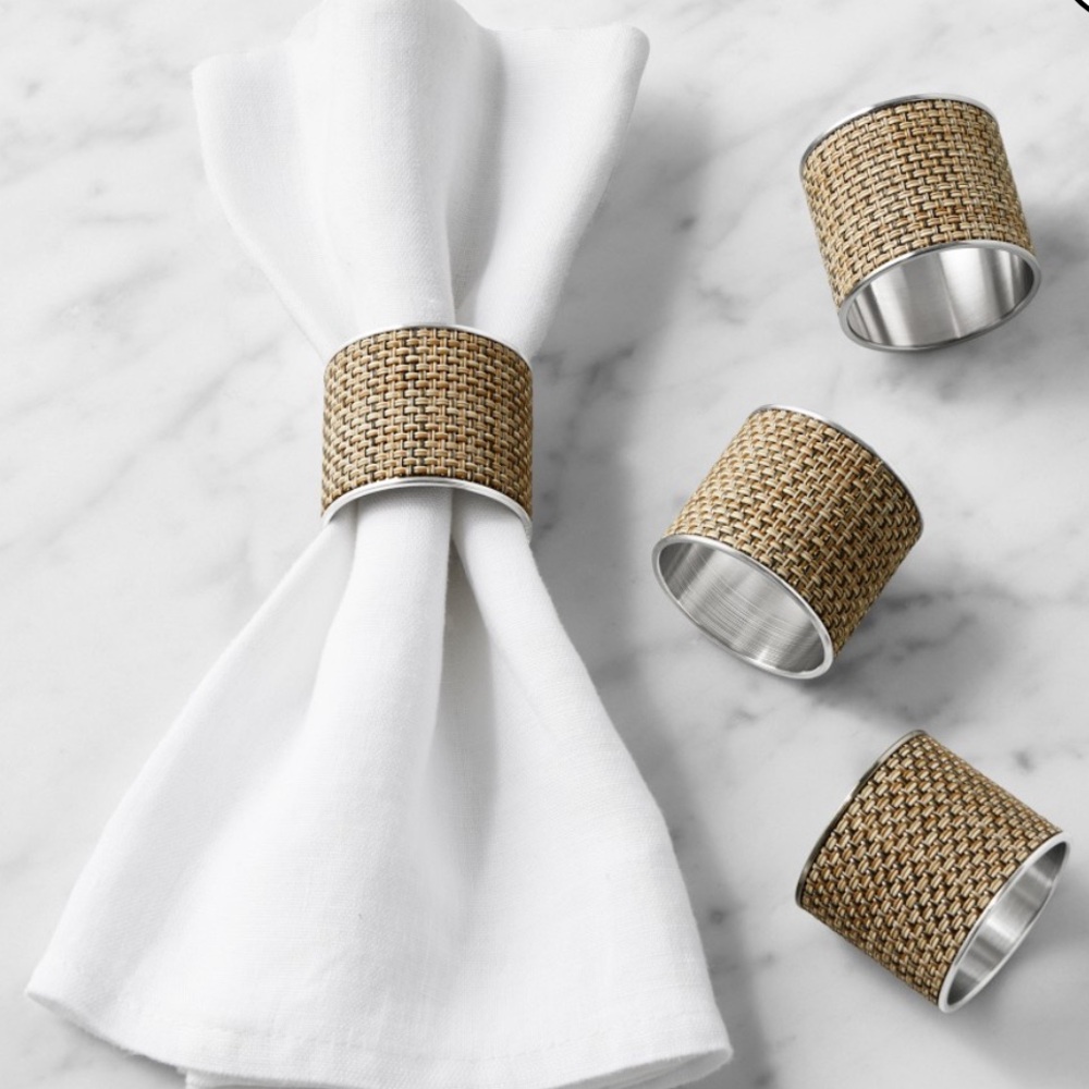 Williams Sonoma Chilewich Mini Basketweave Napkin Rings Set of 4 Linen